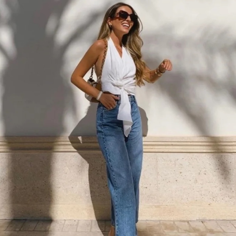 Zara White Twist-Front Tank Top